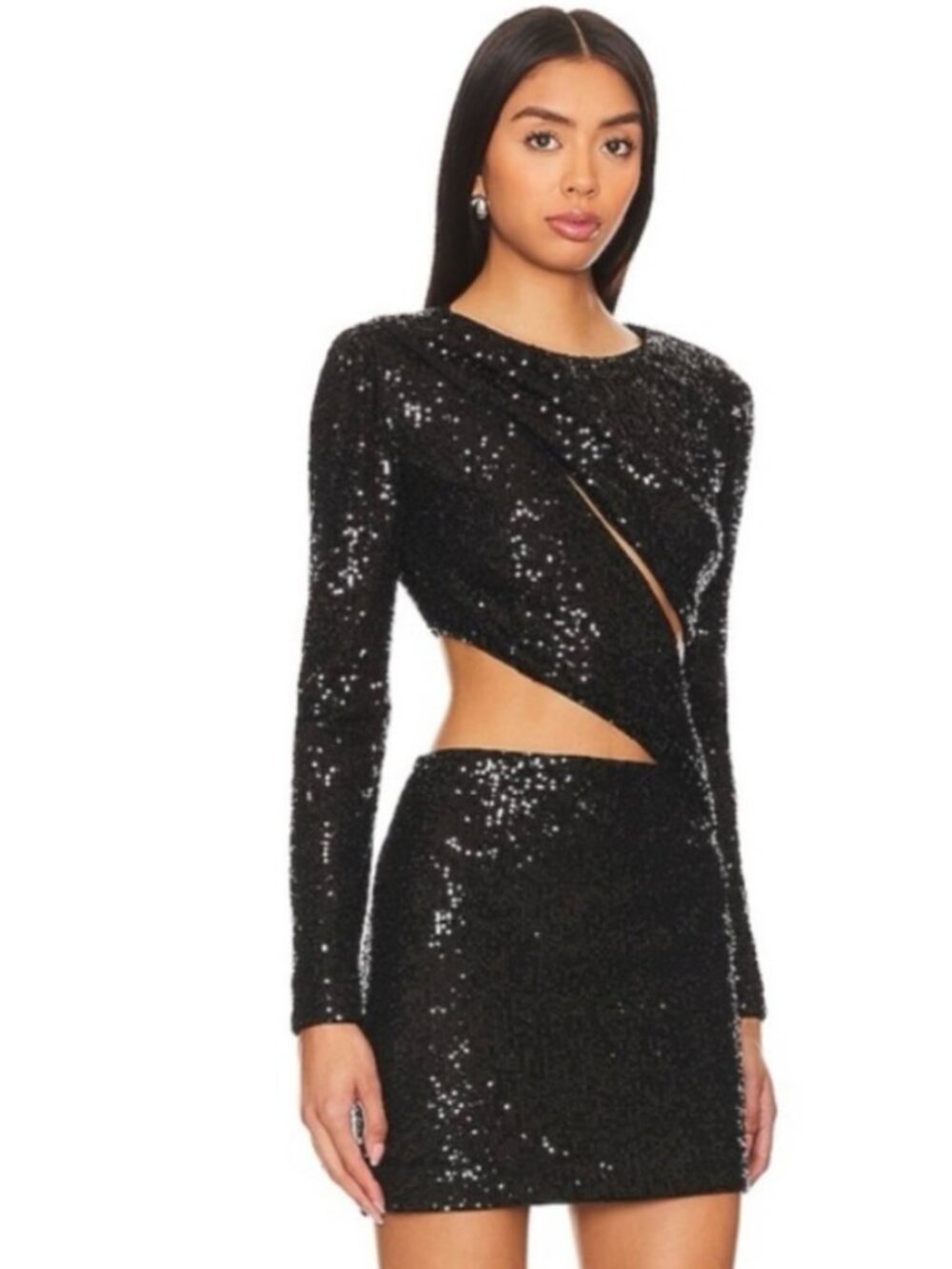 NBD Black Sequin Mini Long Sleeve Cut Out Dress Size M